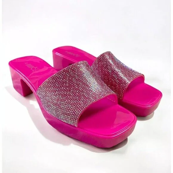 Rouge Helium Hot Pink Stud Embellished Slip On Sandal Womens 11 Barbiecore Y2K - Picture 1 of 11